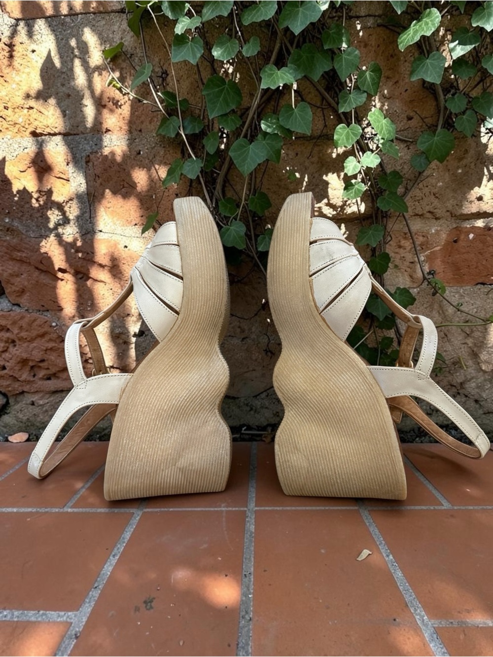 Vintage 1970s Famolare Hi There Wavy Sole Platform Wedge Sandals Italy Sz 5.5